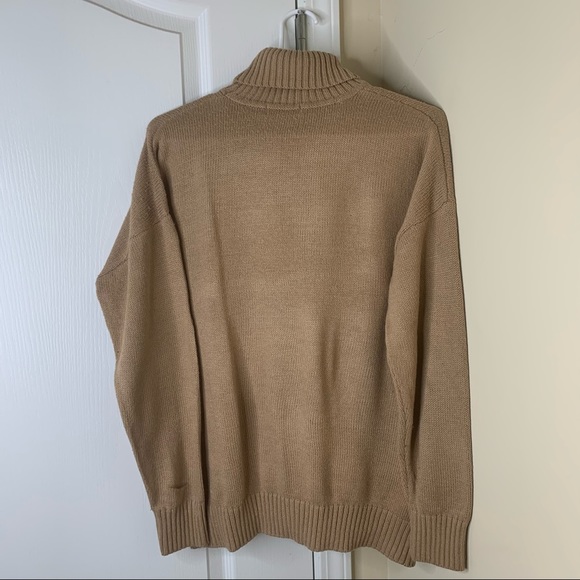 Turtle Neck Sweater - Brown, Tan Basic Sweater - Picture 5 of 6